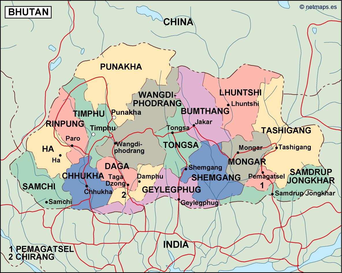bhutan political map