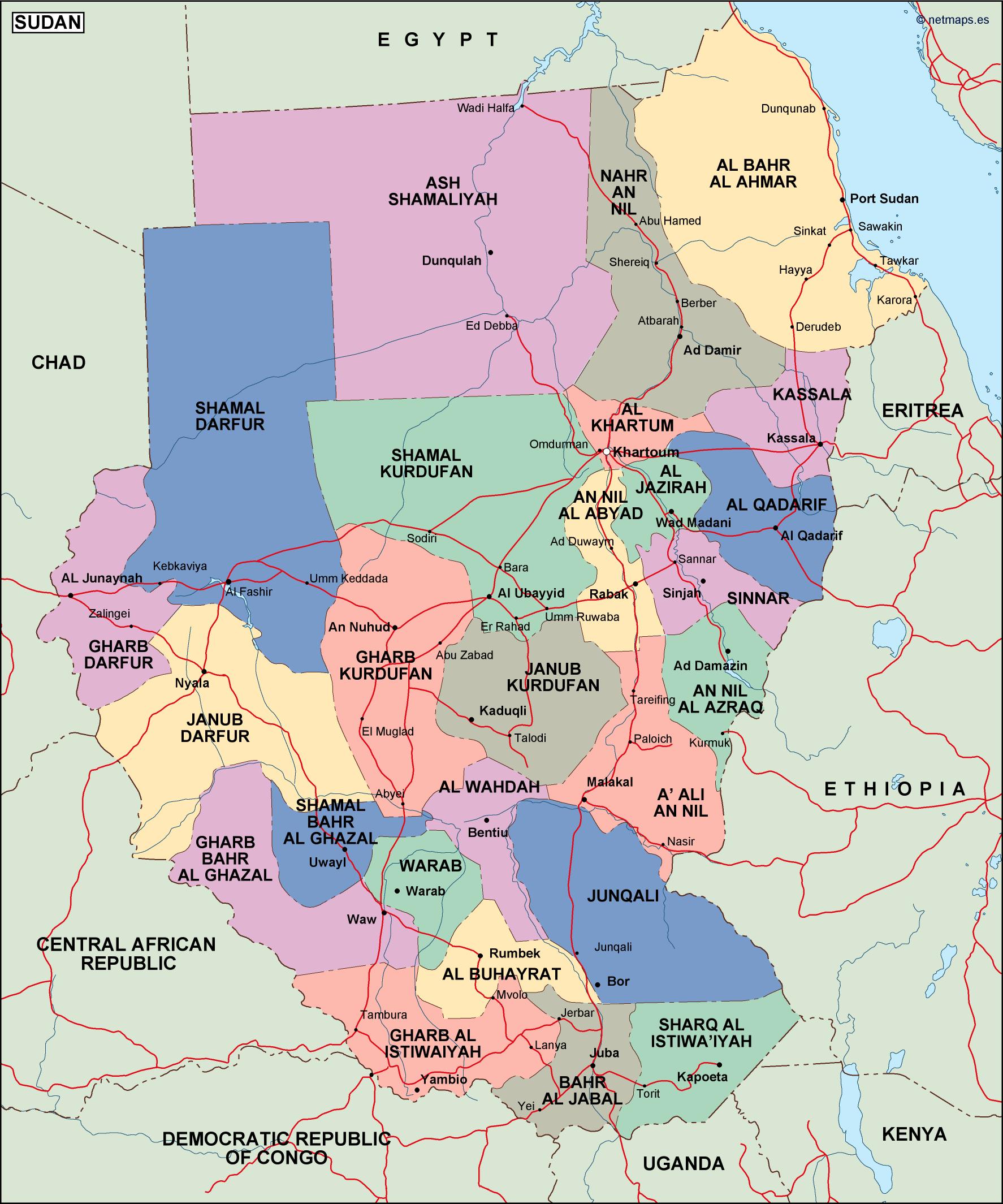sudan political map