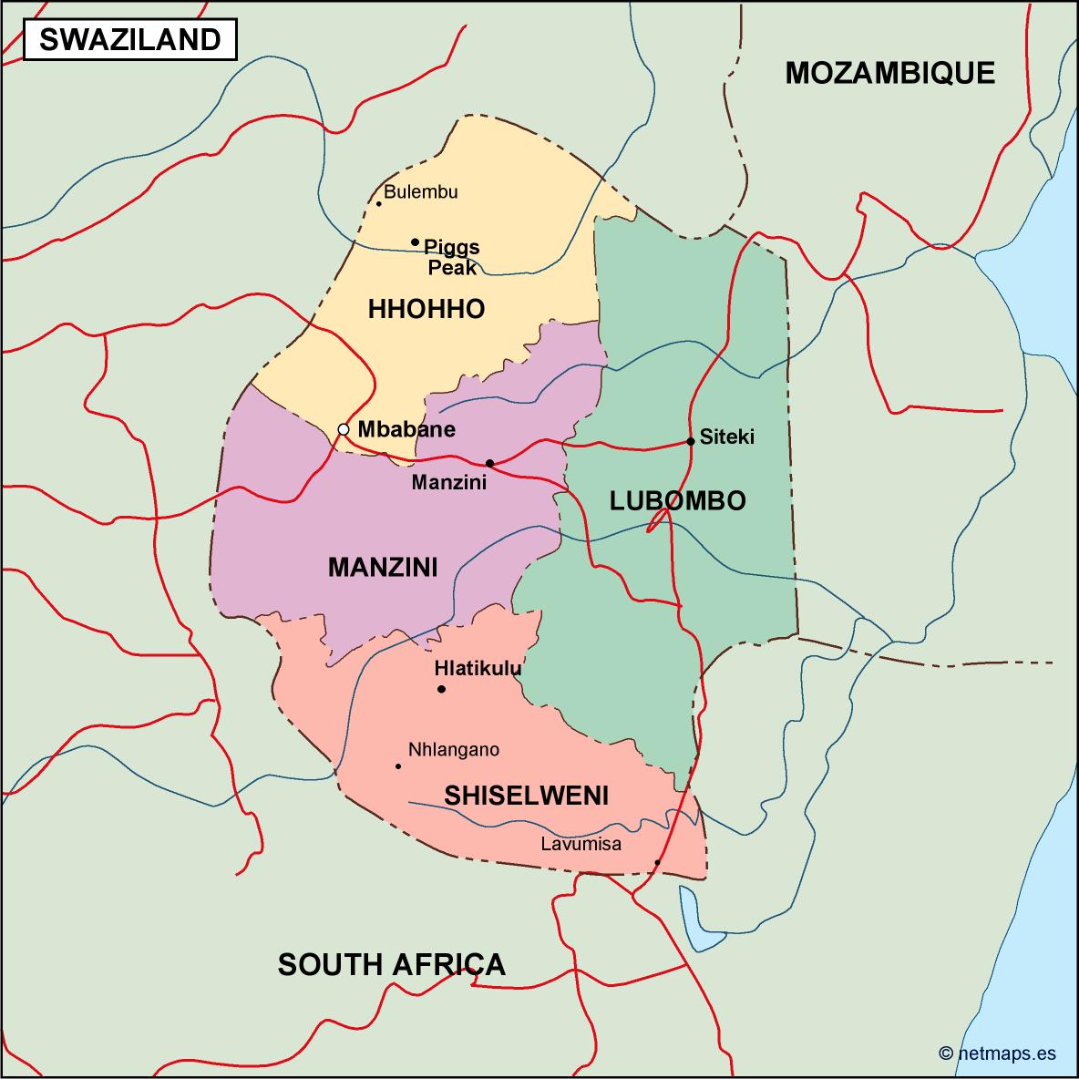 swaziland political map