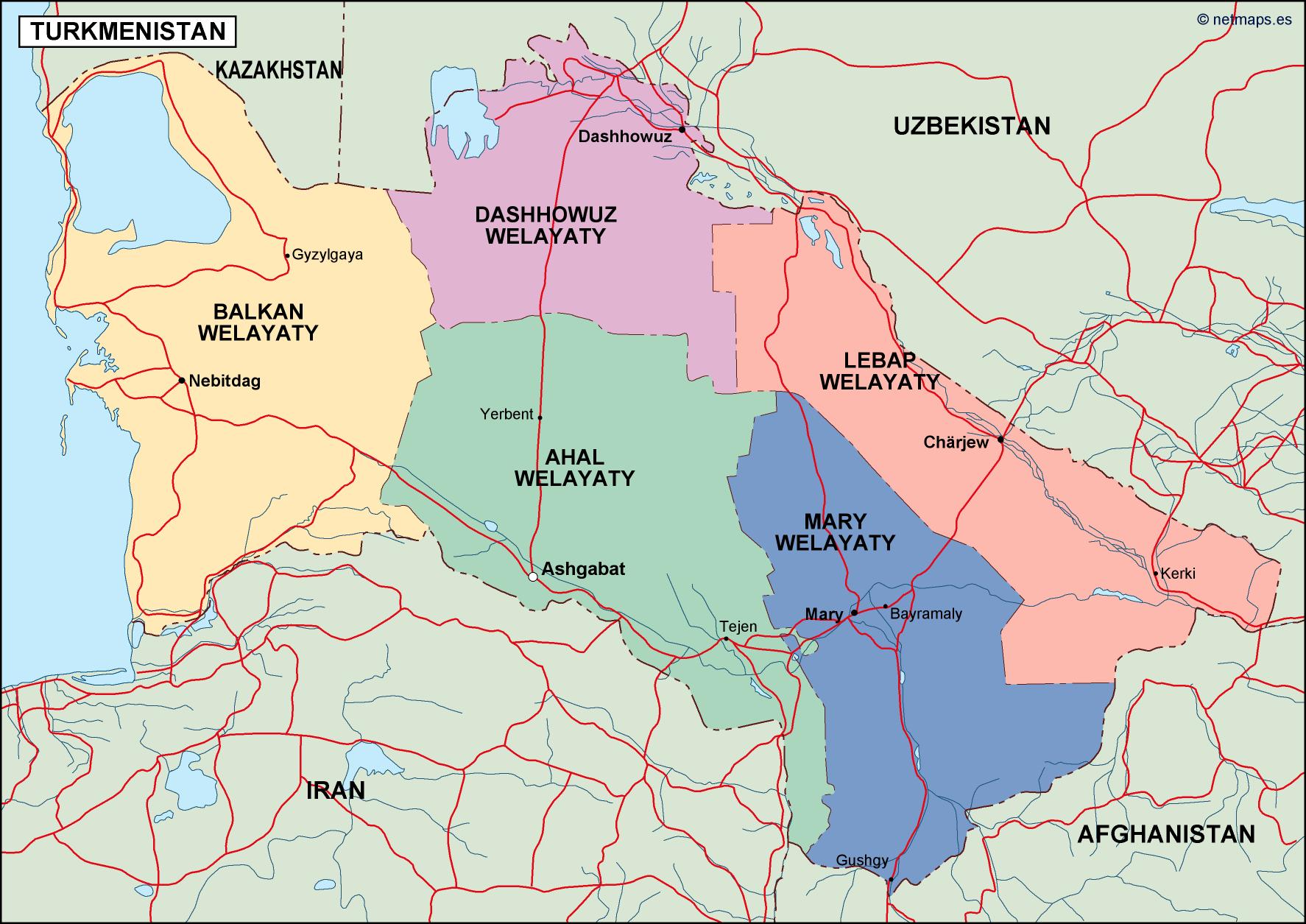 turkmenistan political map