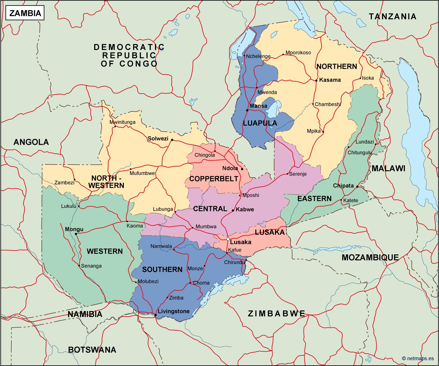 zambia political map