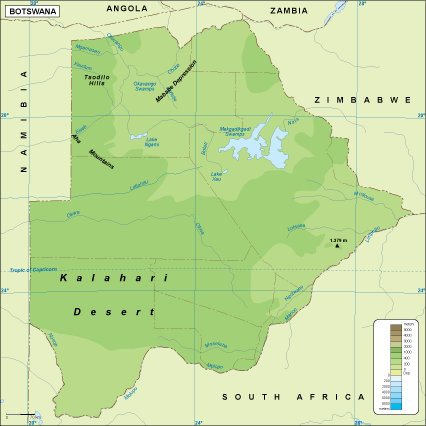 Botswana physical map