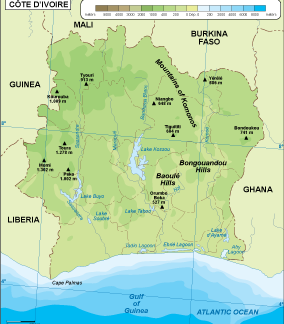 Cote Ivoire physical map