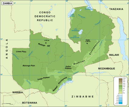 Zambia physical map