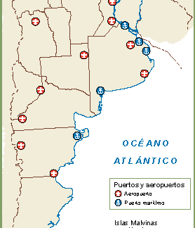 Argentina mapa aeropuertos puertos
