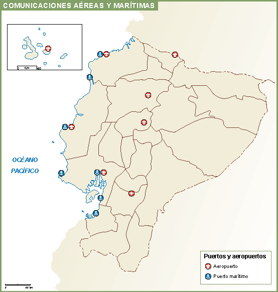 Ecuador mapa aeropuertos puertos
